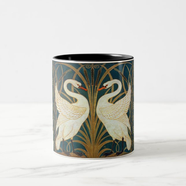 Walter Crane Swan, Rush and Iris Art Nouveau Zweifarbige Tasse (Mittel)