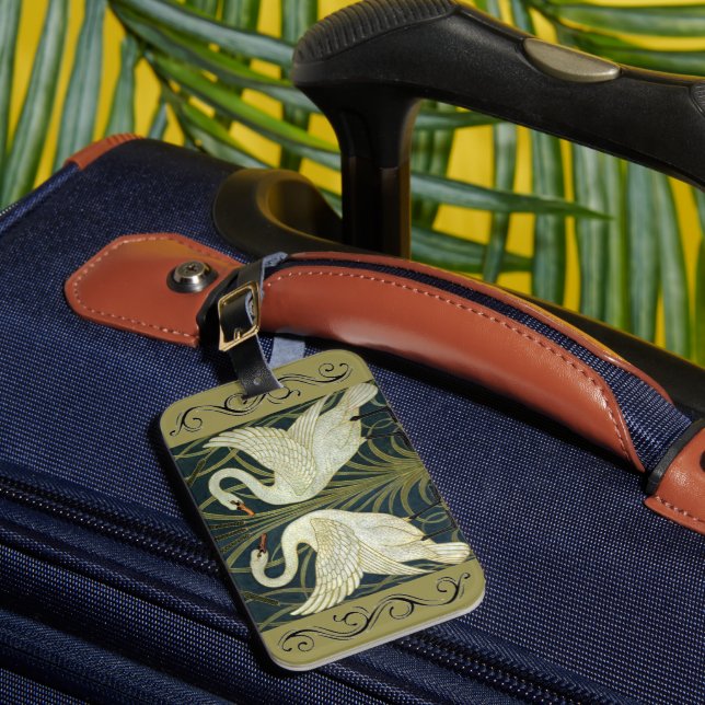 Walter Crane Swan & Rush and Iris Victorian  Gepäckanhänger (Vorderseite Insitu 1)