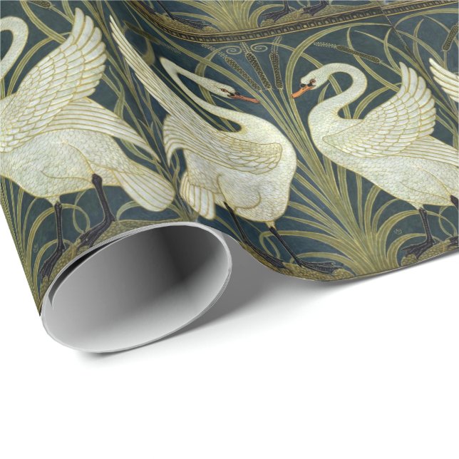 Walter Crane Swan & Rush and Iris Victorian  Geschenkpapier (Rolleneckpunkt)