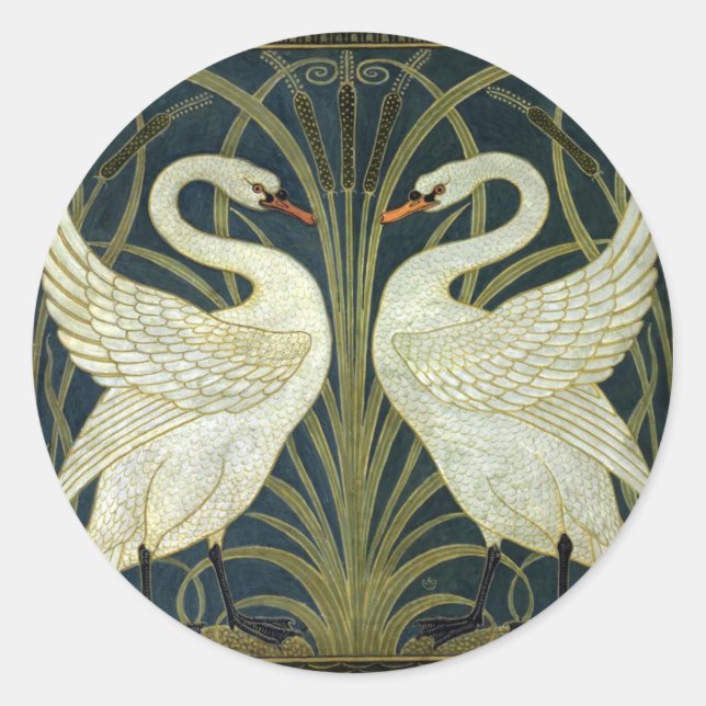 Walter Crane Swan & Rush and Iris Victorian  Runder Aufkleber (Vorderseite)