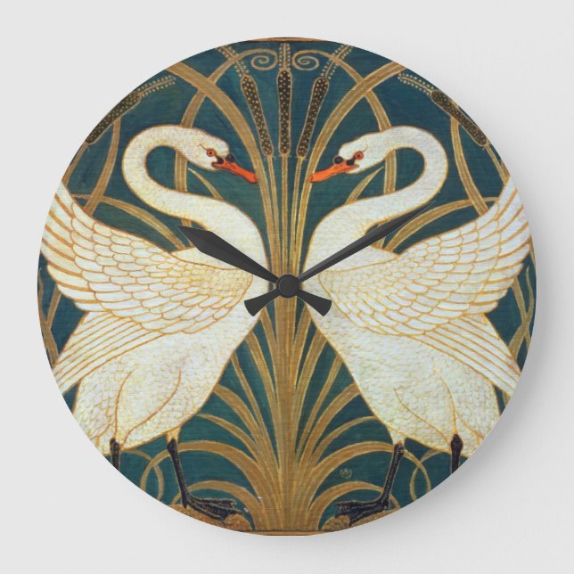 Walter Crane Swan, Rush und Iris Art Nouveau Große Wanduhr (Vorderseite)