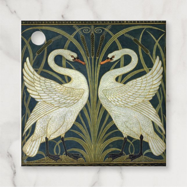 Walter Crane Swan & Rush und Iris viktorianisch  Geschenkanhänger (Vorderseite)