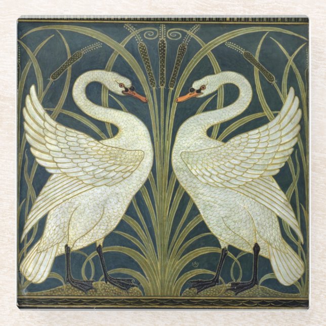 Walter Crane Swan & Rush und Iris viktorianisch  Glasuntersetzer (Vorderseite)
