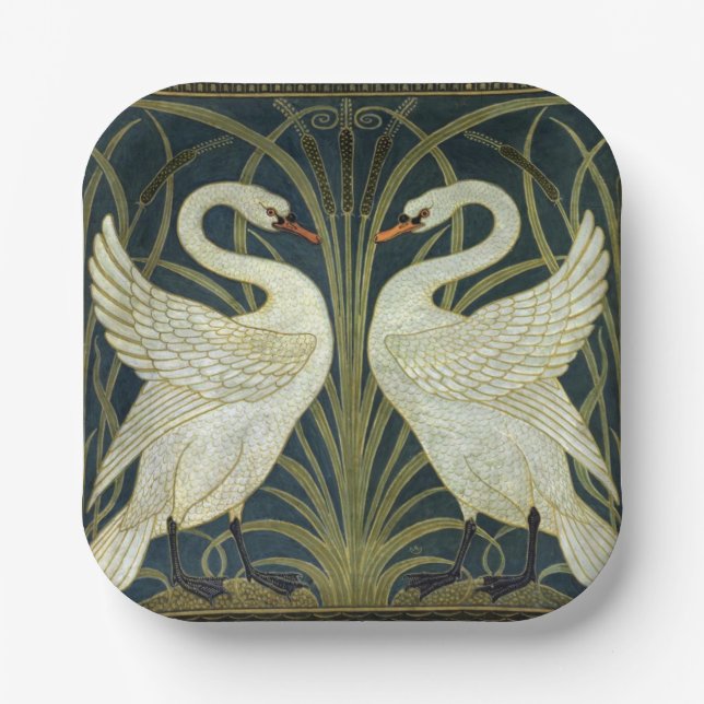 Walter Crane Swan & Rush und Iris viktorianisch  Pappteller (Vorderseite)