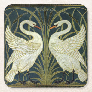 Walter Crane Swan & Rush und Iris viktorianisch  Rechteckiger Pappuntersetzer