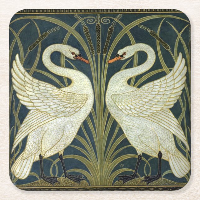 Walter Crane Swan & Rush und Iris viktorianisch  Rechteckiger Pappuntersetzer (Vorderseite)