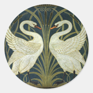 Walter Crane Swan & Rush und Iris viktorianisch Runder Aufkleber