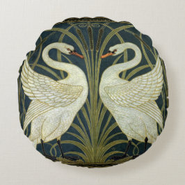 Walter Crane Swan & Rush und Iris viktorianisch  Rundes Kissen