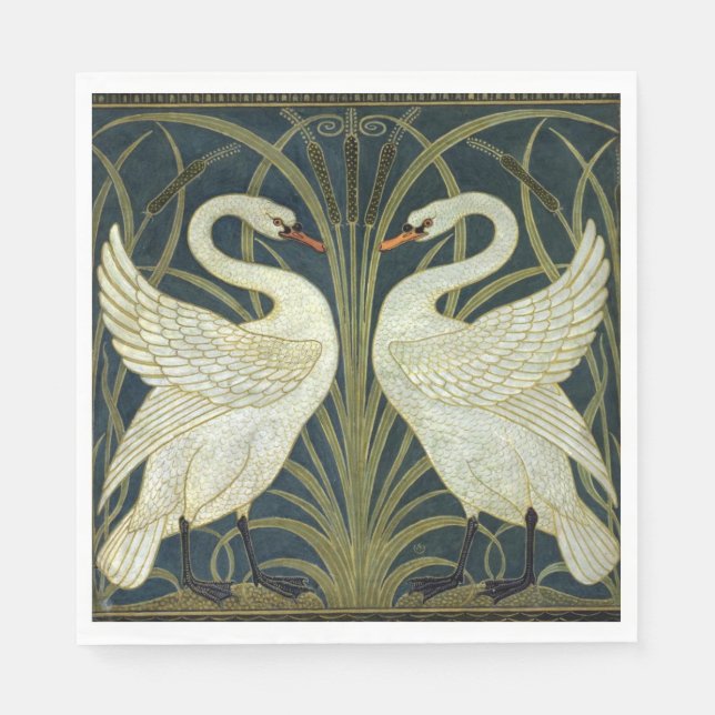 Walter Crane Swan & Rush und Iris viktorianisch  Serviette (Vorderseite)