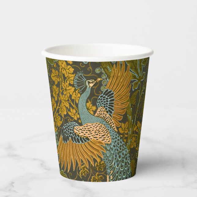 Walter Crane Vintag Fig and Peacock Pattern Pappbecher (Vorderseite)