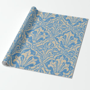 Walter Crane Vintage Blaue Samen- und Blumenkunst Geschenkpapier