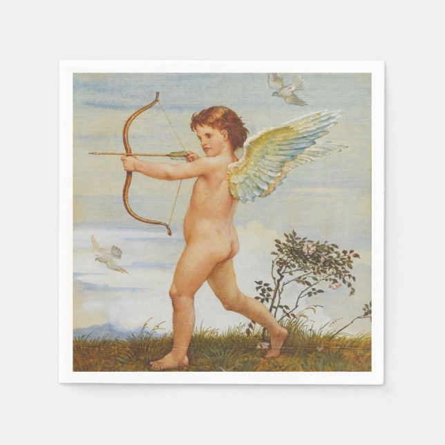Walter Crane Vintage Cupid mit Bogen Kunst Serviette (Vorderseite)