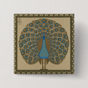 Walter Crane Vintage Gold Blau Pfau Kunst Button