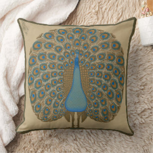 Walter Crane Vintage Gold Blau Pfau Kunst Kissen
