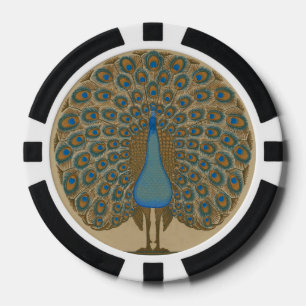 Walter Crane Vintage Gold Blau Pfau Kunst Pokerchips