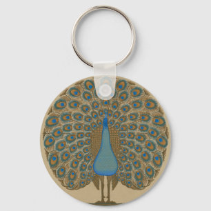 Walter Crane Vintage Gold Blau Pfau Kunst Schlüsselanhänger