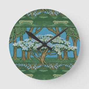 Walter Crane Vintage-May-Baum-Wald-Wallpaper Runde Wanduhr
