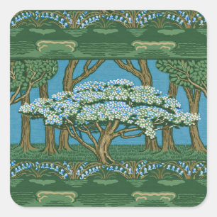 Walter Crane Vintage May Tree Forest Tapete Quadratischer Aufkleber