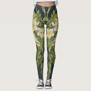 Walter Crane Vintage Navy Weißes Lilienmuster Leggings