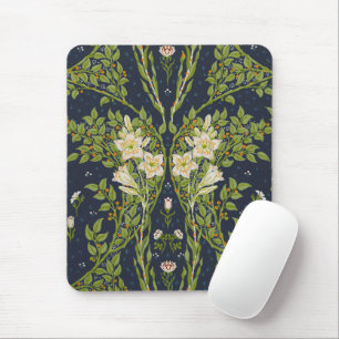 Walter Crane Vintage Navy Weißes Lilienmuster Mousepad