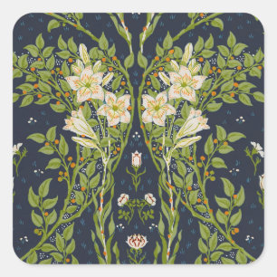 Walter Crane Vintage Navy Weißes Lilienmuster Quadratischer Aufkleber