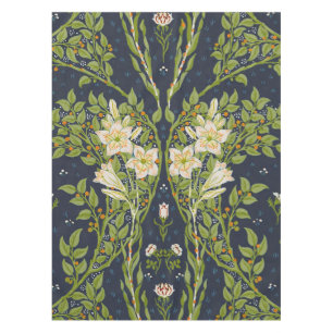 Walter Crane Vintage Navy Weißes Lilienmuster Tischdecke