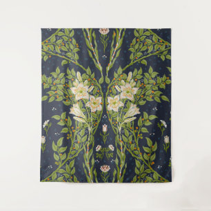 Walter Crane Vintage Navy Weißes Lilienmuster Wandteppich