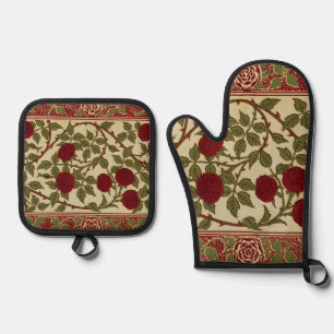 Walter Crane Vintage Rosamund Rote Rose Blumendeko Ofenhandschuh & Topflappen-Set