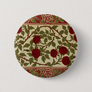 Walter Crane Vintage Rosamund Rote Rose Florale Ku Button