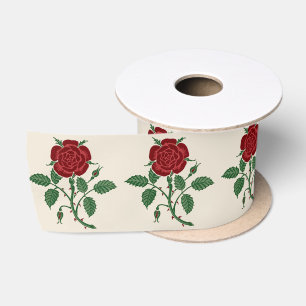 Walter Crane Vintage Saxon rotes Rosenmuster Satinband