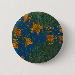 Walter Crane Vintage Taglilien Blumenmuster Button