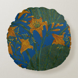 Walter Crane Vintage Taglilien Blumenmuster Rundes Kissen