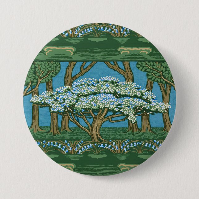 Walter Crane Vintage Wald Wallpaper mit Maibaum Button (Vorderseite)