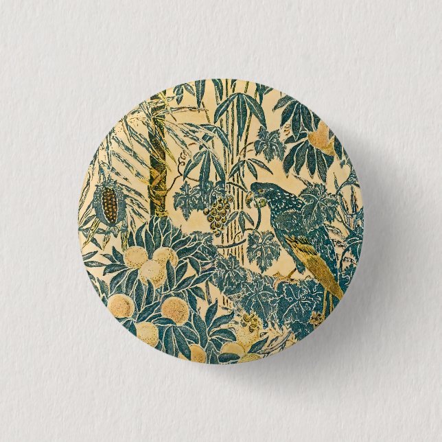 Walter Crane - Vintages Art Nouveau Macaw Muster Button (Vorderseite)