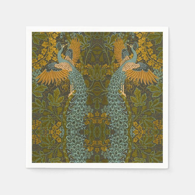 Walter Crane - Vintages Bild- und Pfauenmuster Serviette (Vorderseite)
