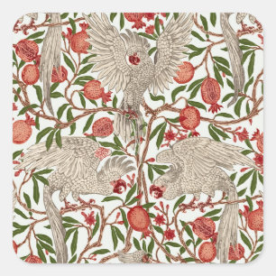 Walter Crane Weißer Kakadu Roter Granatapfel Kunst Quadratischer Aufkleber
