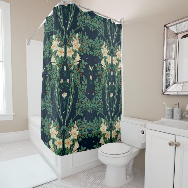 Walter Crane White Lily-Blue Back Shower Curtain Duschvorhang (Beispiel)