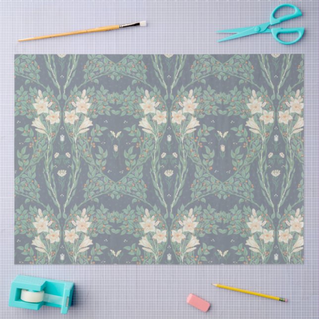 Walter Crane White Lily-Blue Back Shower Curtain Seidenpapier (Basteln)