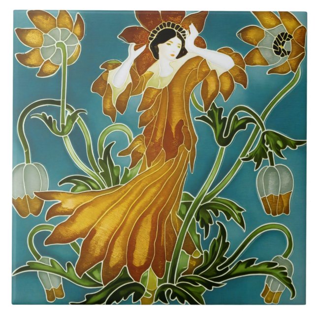 Walter Cranes Flora Art Nouveau Fliese (Vorderseite)