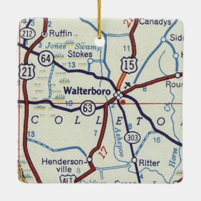 Waltersboro South Carolina Karte Keramikornament (Rückseite)