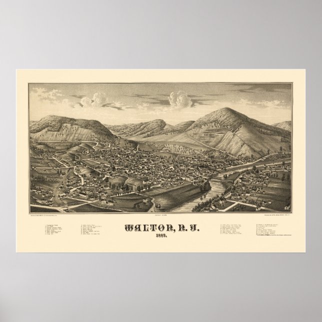 Walton, NY Panoramic Map - 1887 Poster (Vorne)