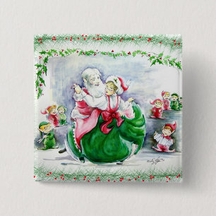 Waltzing Santa & Mrs. Claus Button