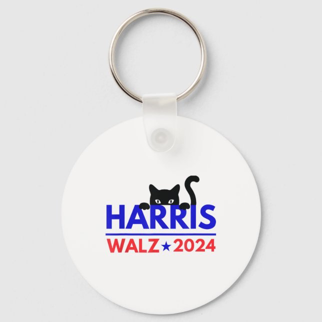 Walz 2024 Funny Cat Election Kamala Harris Tim Wal Schlüsselanhänger (Vorderseite)