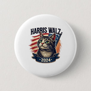 Walz 2024 Funny Cat Kamala Harris Tim Walz Waltz Button