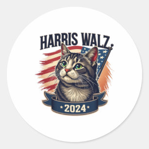 Walz 2024 Funny Cat Kamala Harris Tim Walz Waltz Runder Aufkleber