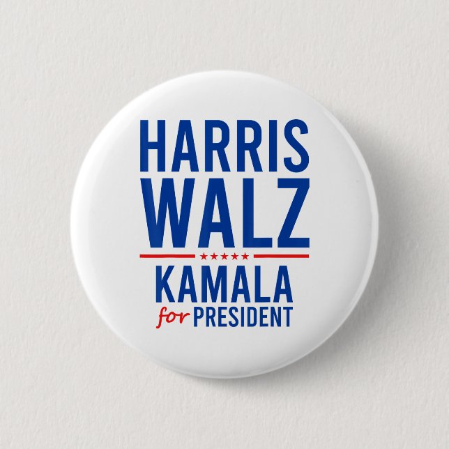Walz 2024 Kamala Harris für Präsident Tim Walz Button (Vorderseite)