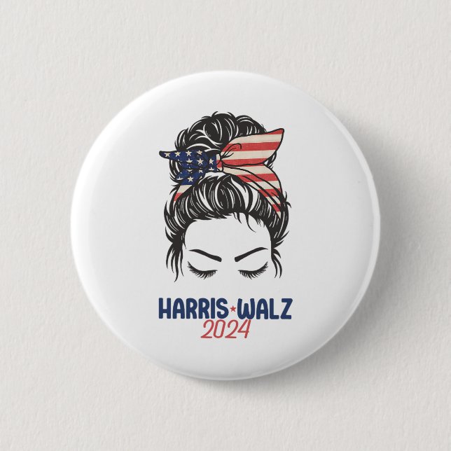 Walz 2024 Kamala Harris Tim Walz Präsident Button (Vorderseite)