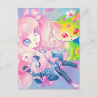 Wamono japanisches Mädchen mit Kawaii Kätzchen