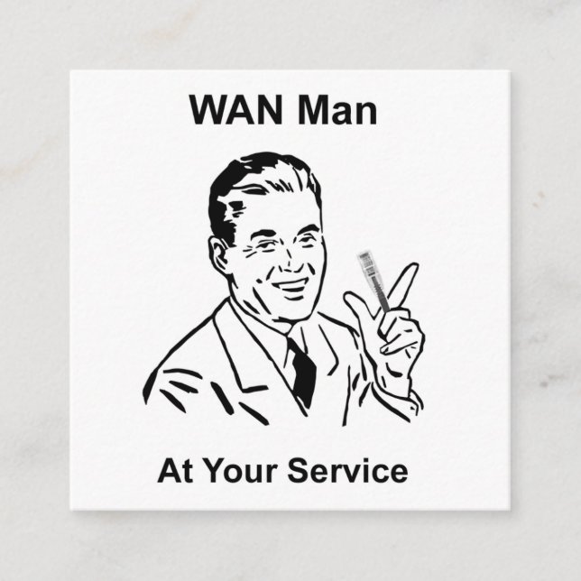 WAN-Mann in Ihrem Service Retro Tech Quadratische Visitenkarte (Vorderseite)