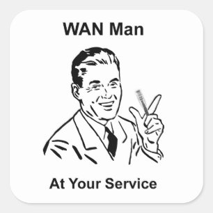 WAN-Mann in Ihrem Service Retro Tech Quadratischer Aufkleber